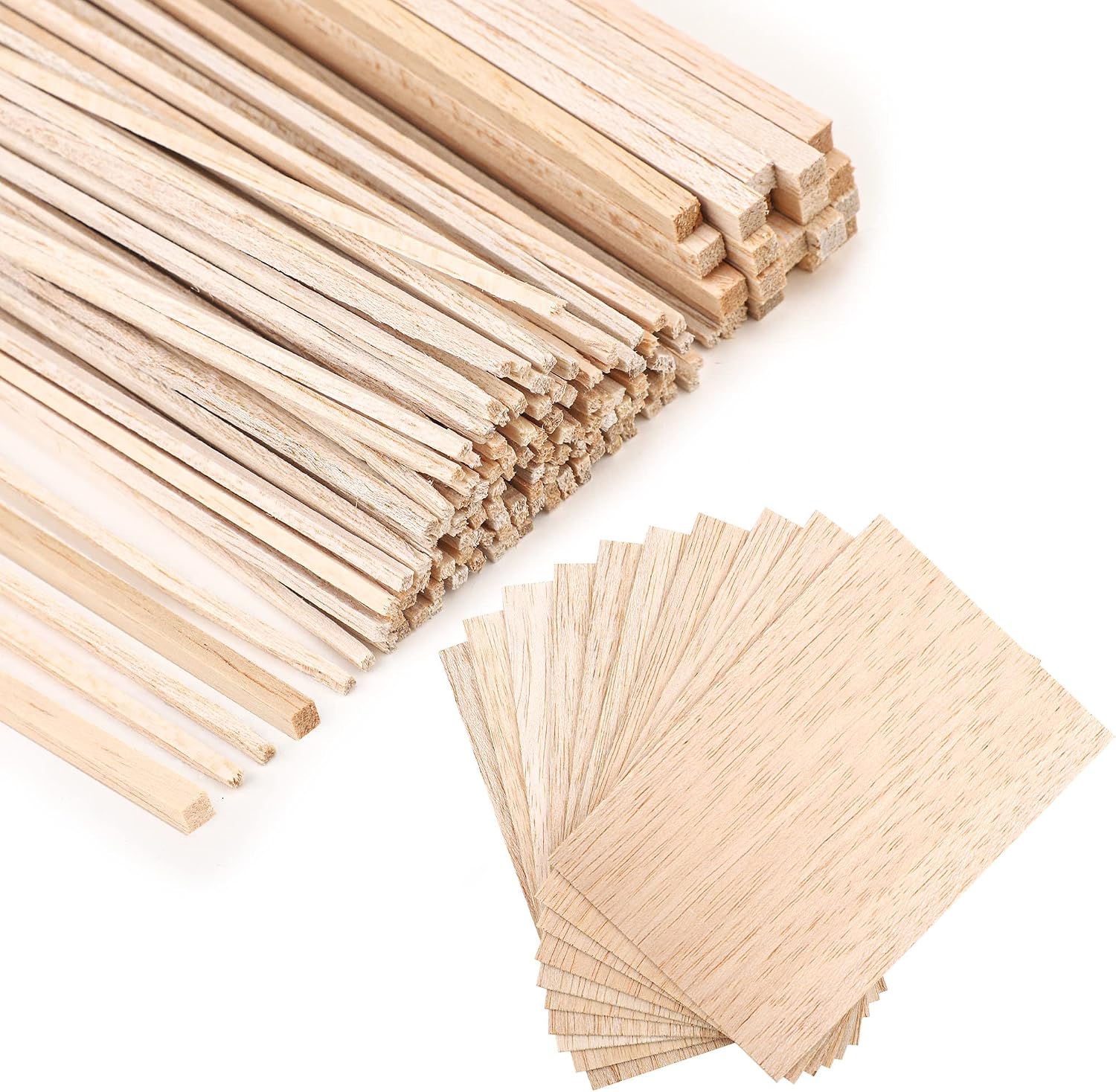 150 Pieces Balsa Wood Sticks Hardwood Square Wooden Craft Dowel Rods Unfinished Balsa Wood Sheets 12" Thin