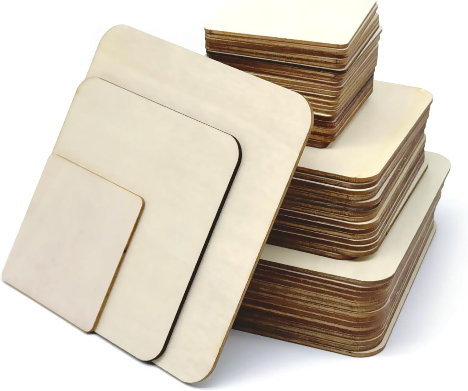 48 Piece Unfinished Blank Wood Sheets,3 Different Size Wood Square Slices Cutouts for Wood Burning Projects