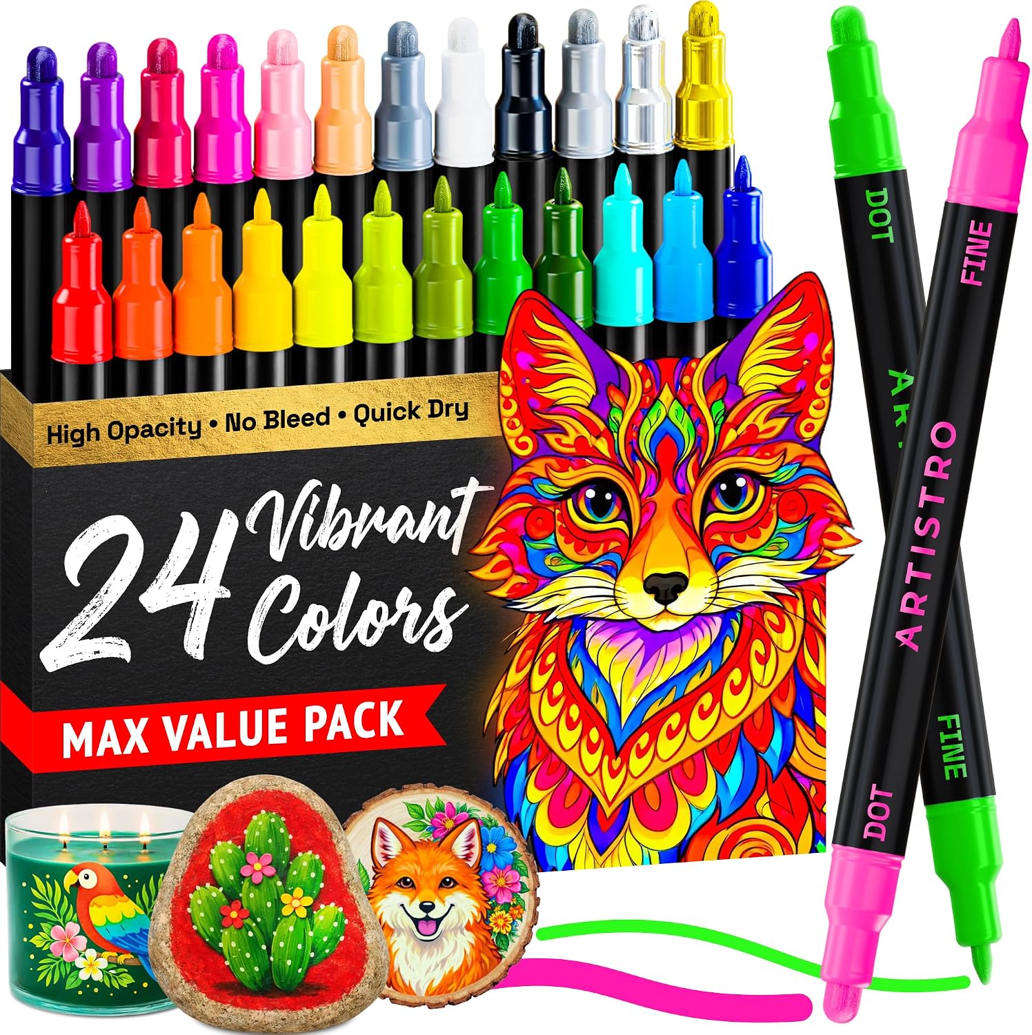 ARTISTRO Dual-Tip Acrylic Paint Marker Pens - Set of 36 - Image 16