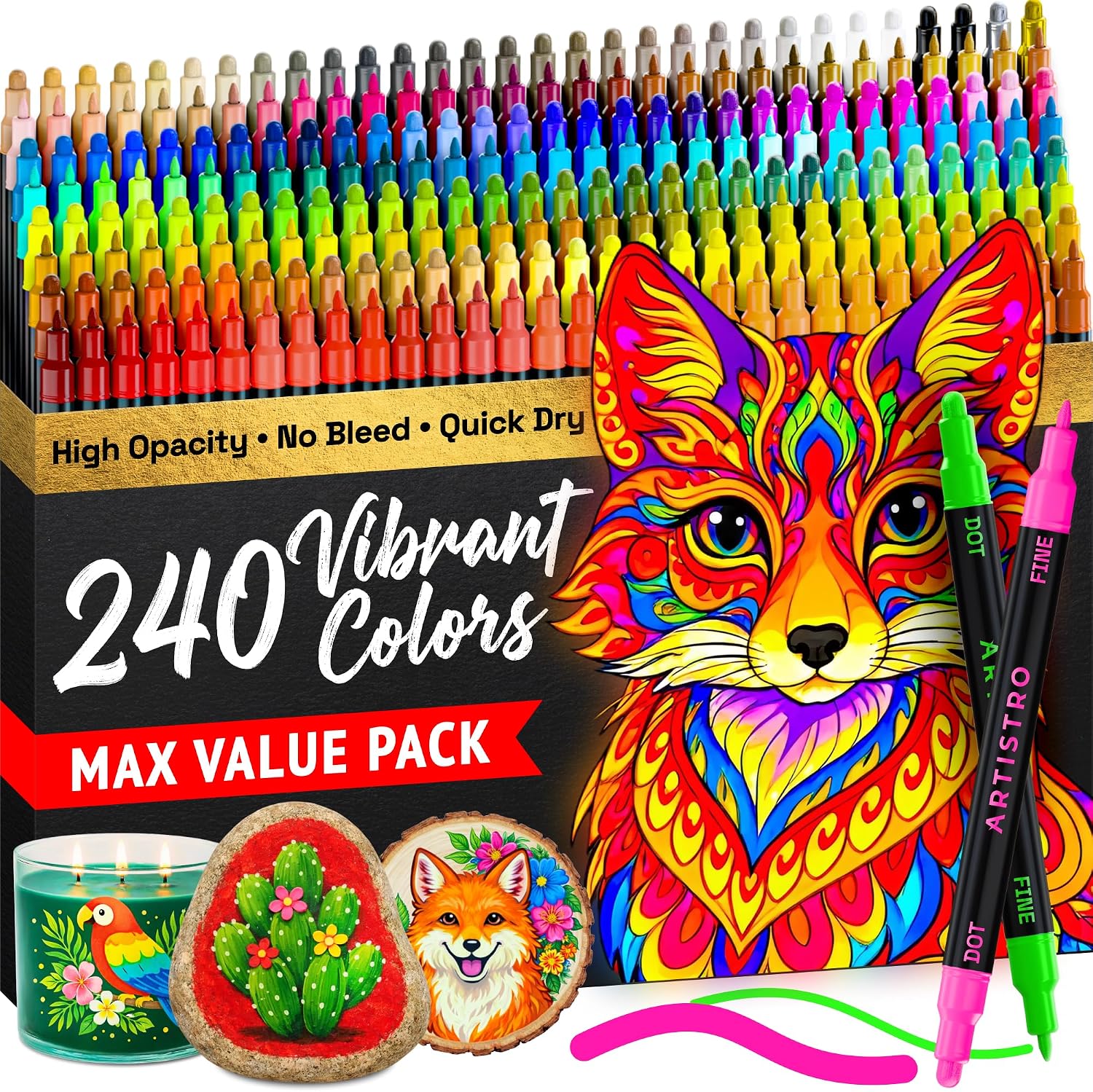ARTISTRO Dual-Tip Acrylic Paint Marker Pens - Set of 36 - Image 35