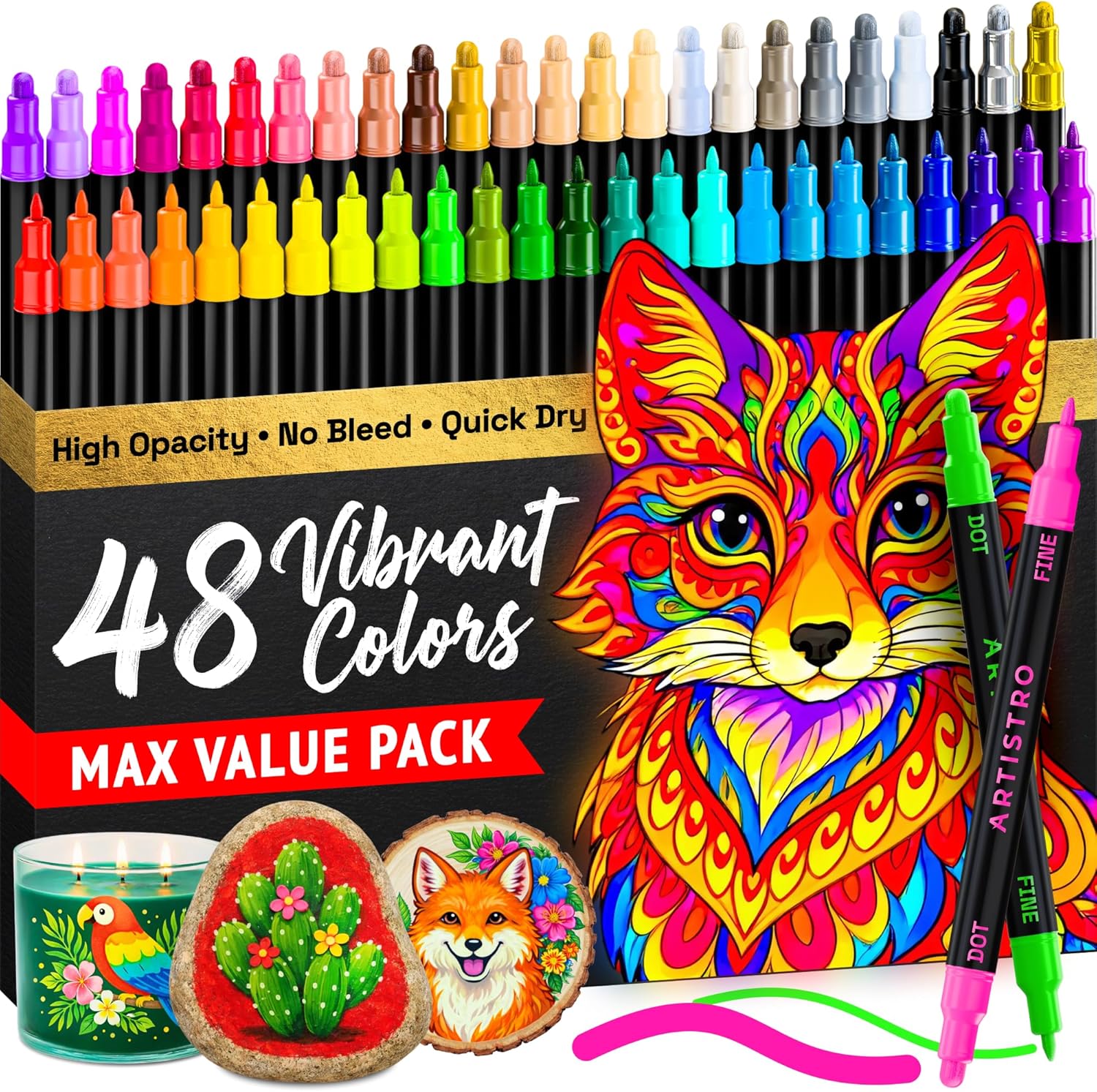 ARTISTRO Dual-Tip Acrylic Paint Marker Pens - Set of 36 - Image 44
