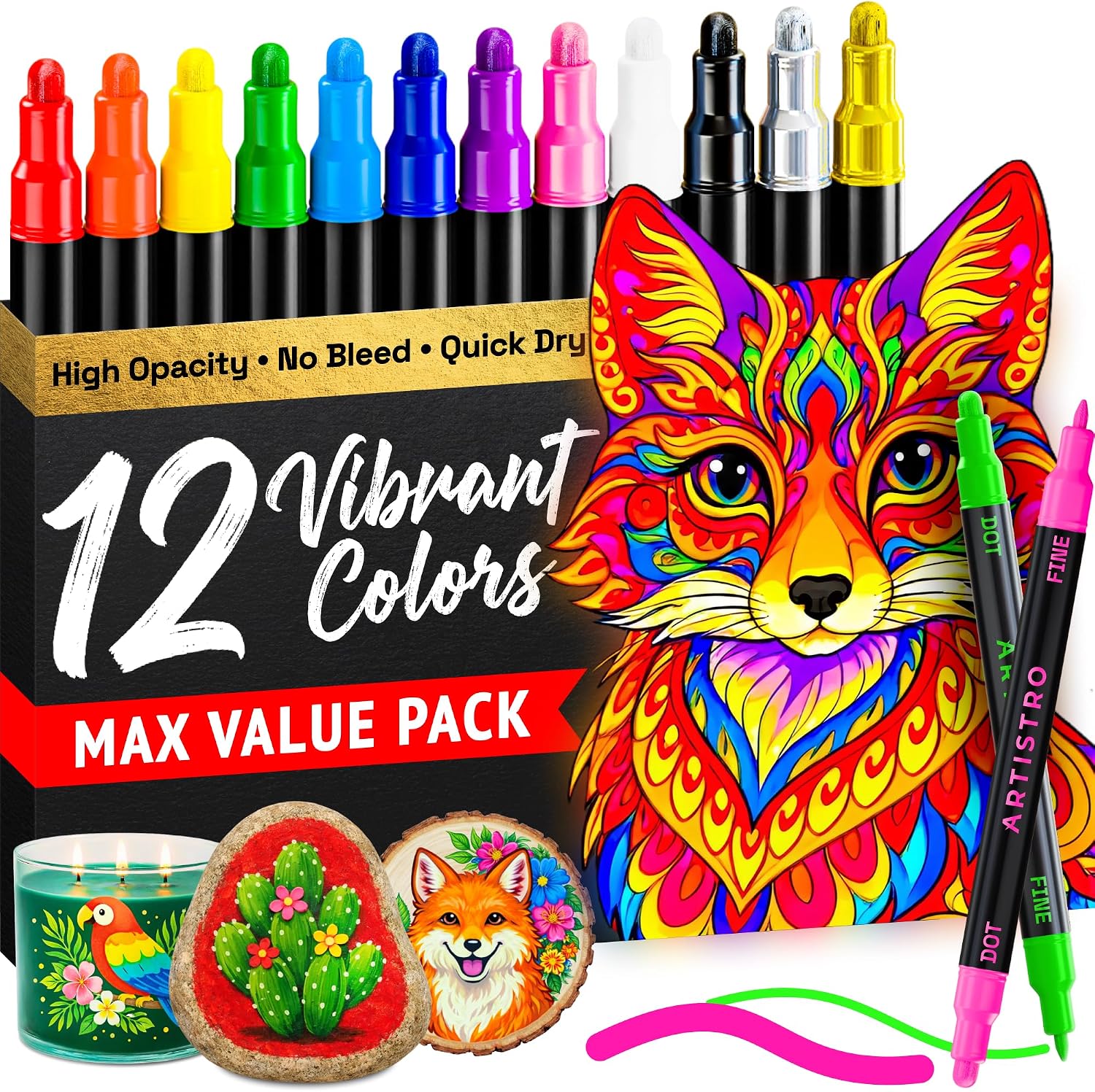 ARTISTRO Dual-Tip Acrylic Paint Marker Pens - Set of 36 - Image 15