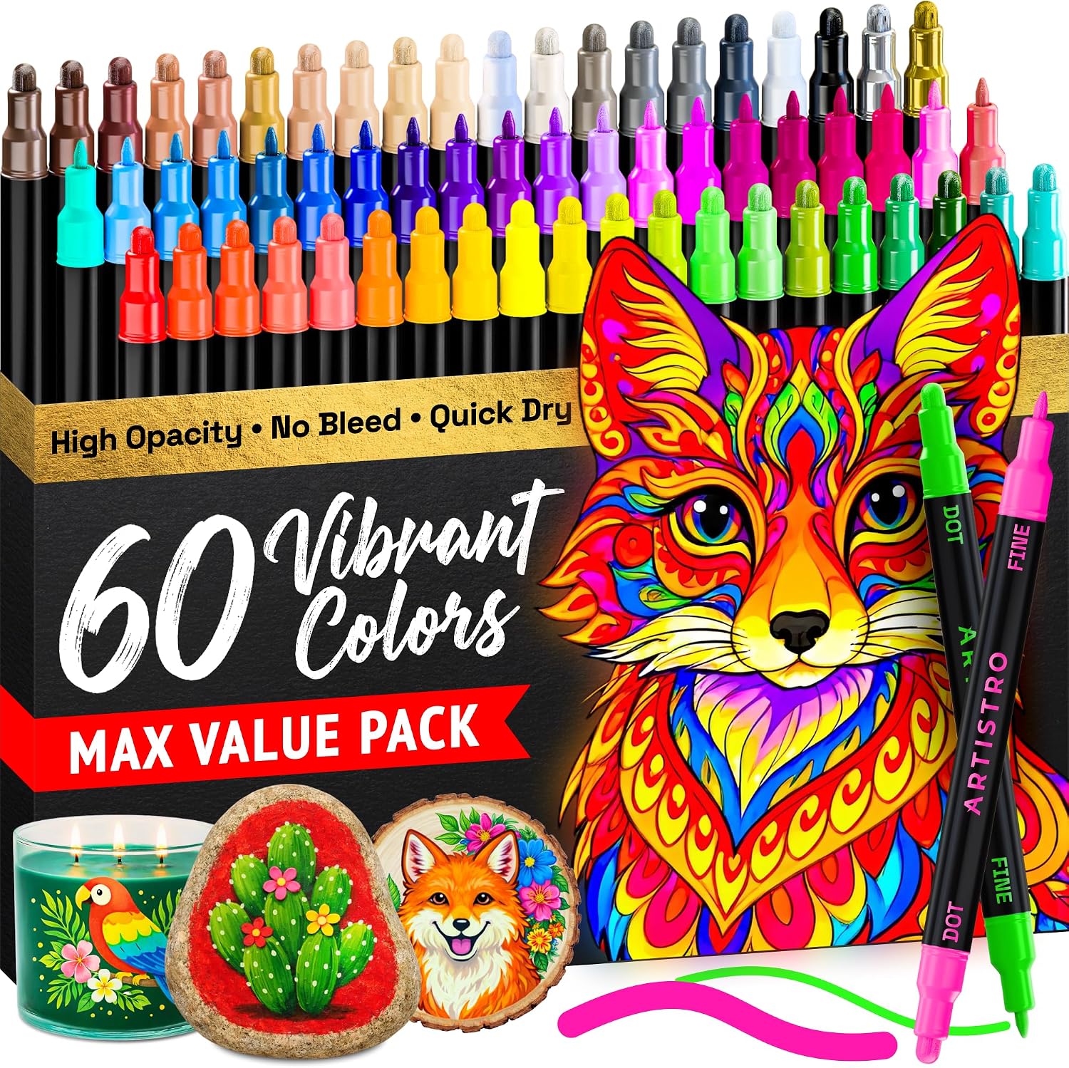 ARTISTRO Dual-Tip Acrylic Paint Marker Pens - Set of 36 - Image 40